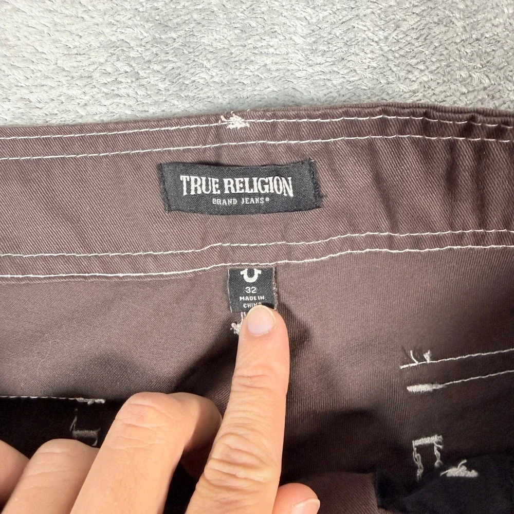 True Religion Mens 32x32 Cargo Pants Brown Contrast Stitch Straight Leg